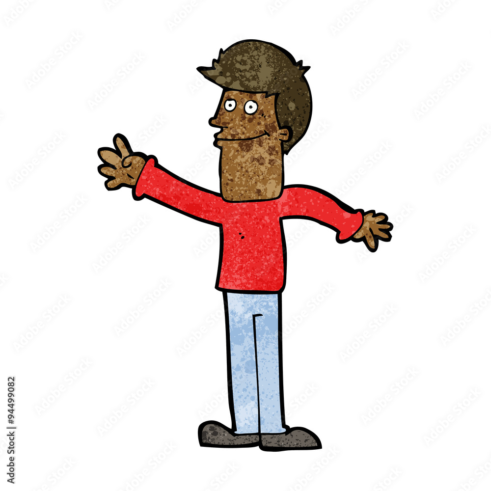 cartoon happy man waving cartoon happy man waving