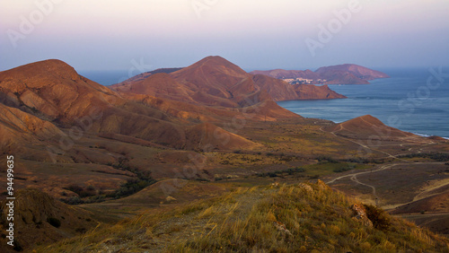 Mountains and sea at sunset in the surroundings of Koktebel.Crimea.