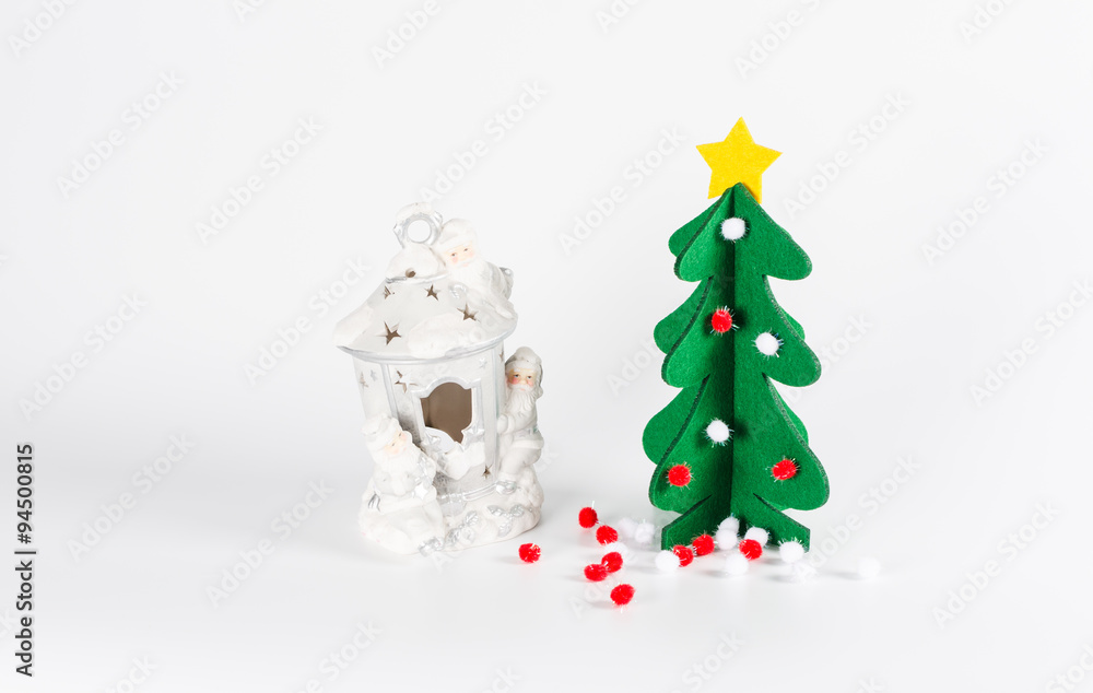 Small green Christmas tree with a golden star decoration isolate Small green Christmas tree with a golden star decoration isolate