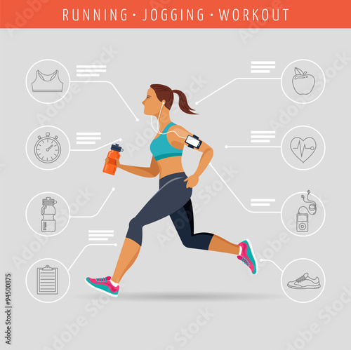 woman running, jogging - infographic