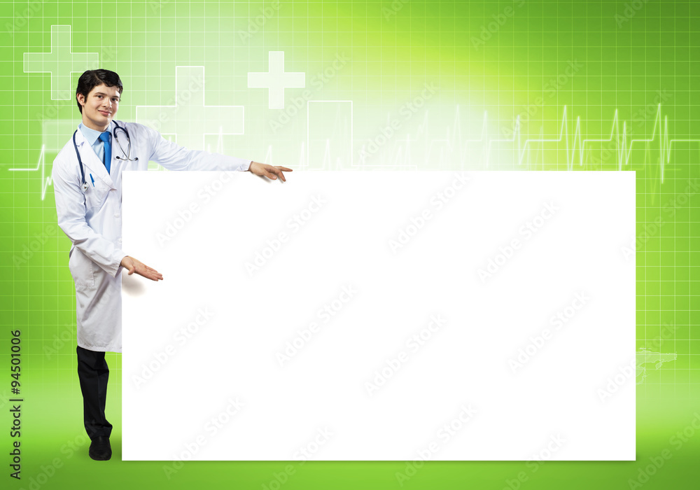 Doctor with banner Doctor with banner