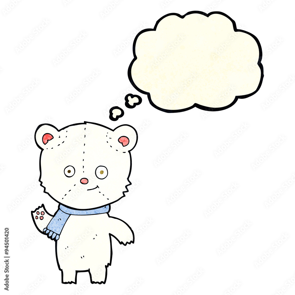 cartoon polar bear waving with thought bubble cartoon polar bear waving with thought bubble