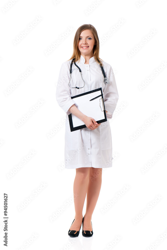 Beautiful young doctor with file folder Beautiful young doctor with file folder