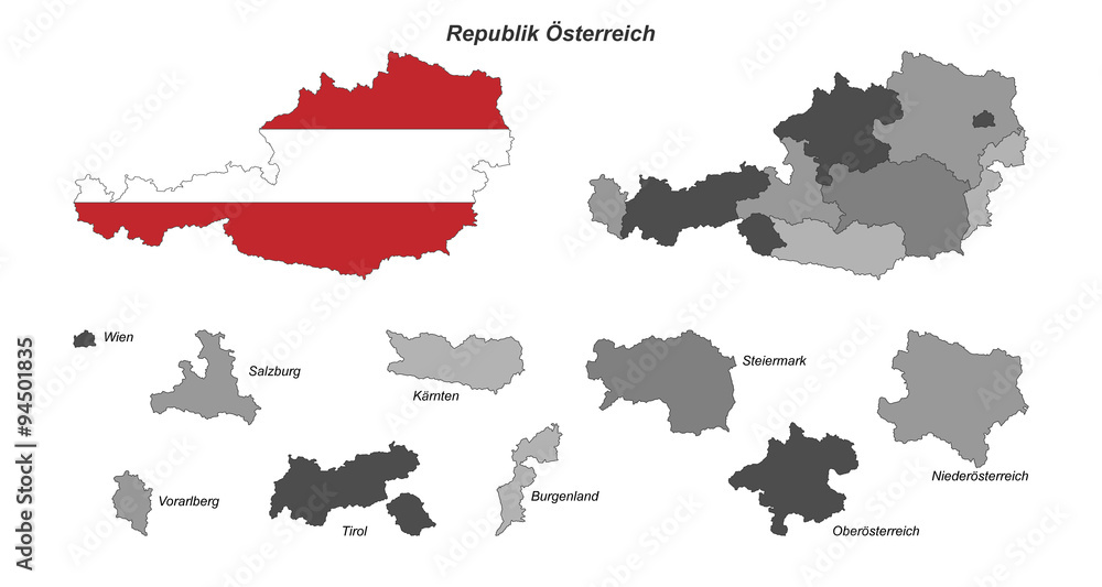 Republik Österreich - Karte mit Bundesländern