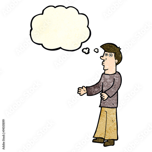 cartoon curious man with thought bubble