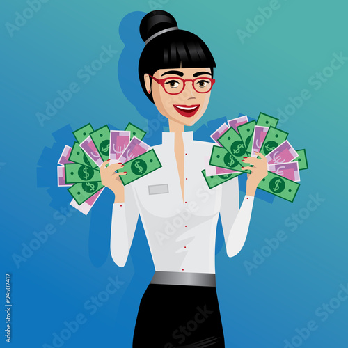 Business woman holding lot of money