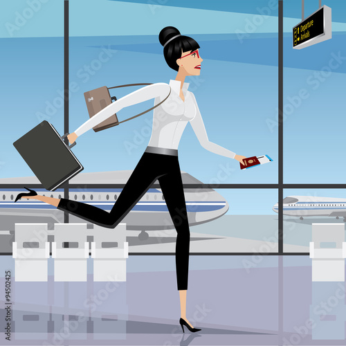 Business woman late for the plane