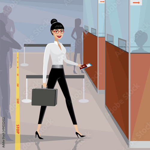 Business woman pass the passport control