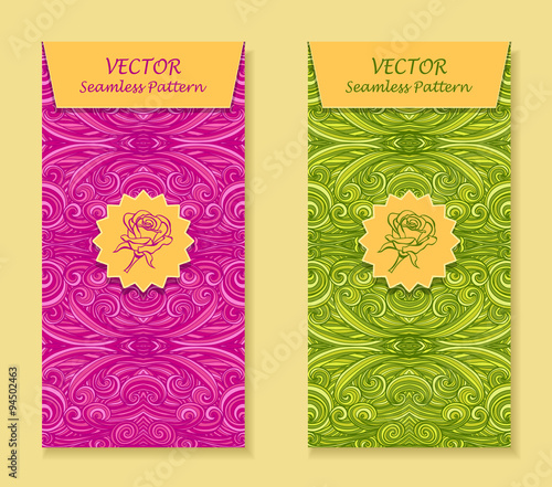 Set Vertical banners with abstract waves in magenta light green