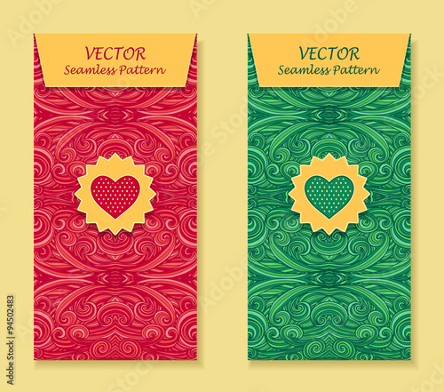 Set Vertical banners with abstract waves in red green