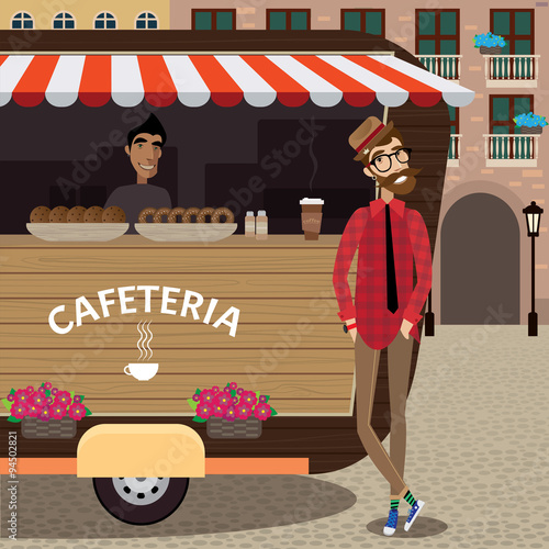 Hipster with coffee stall