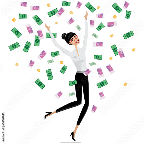 Money falling on business woman