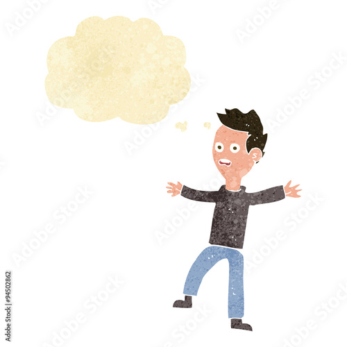 cartoon startled boy with thought bubble