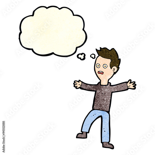 cartoon startled boy with thought bubble