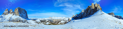 Beautiful winter mountain panorama  Sella Pass   Italy .