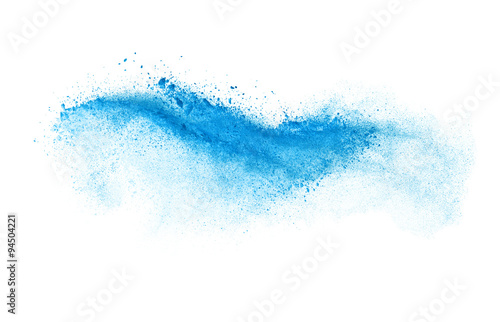 Freeze motion of blue dust explosion isolated on white backgroun photo