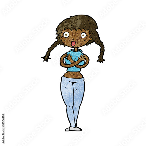 cartoon offended woman covering herself