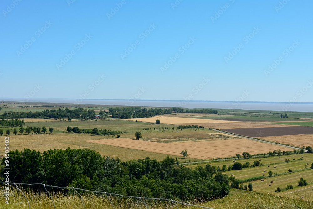 View of the Girondes Estuary and surrounding farm land, Charente region, France