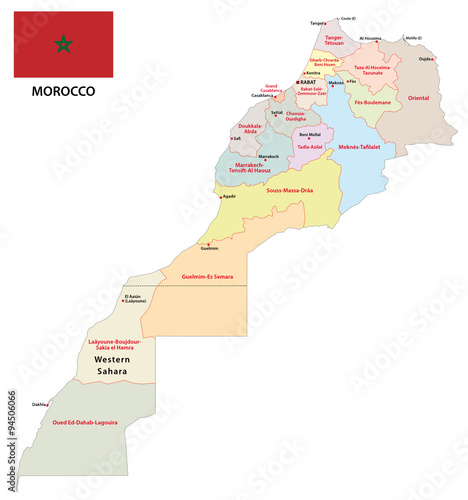 morocco administrative map with flag