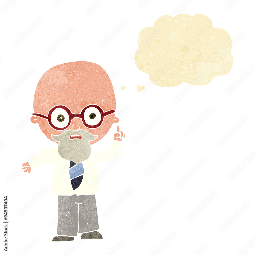 cartoon professor with thought bubble
