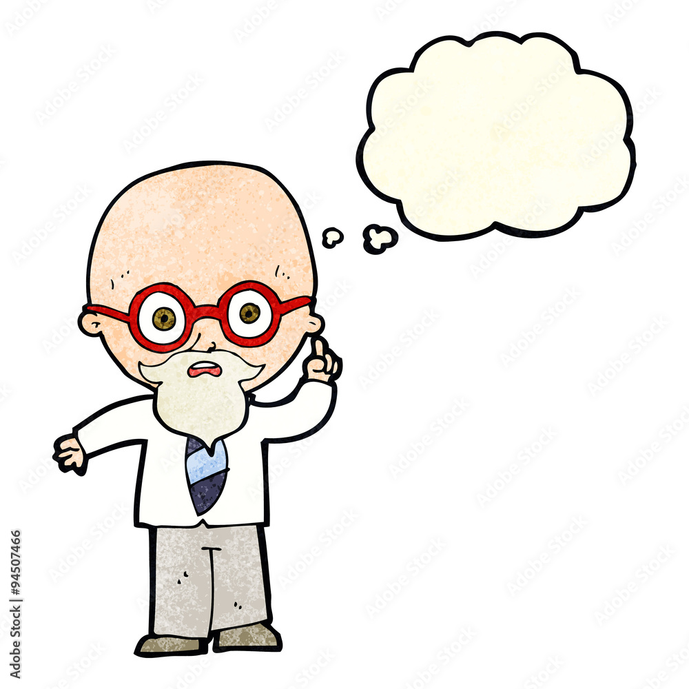cartoon professor with thought bubble