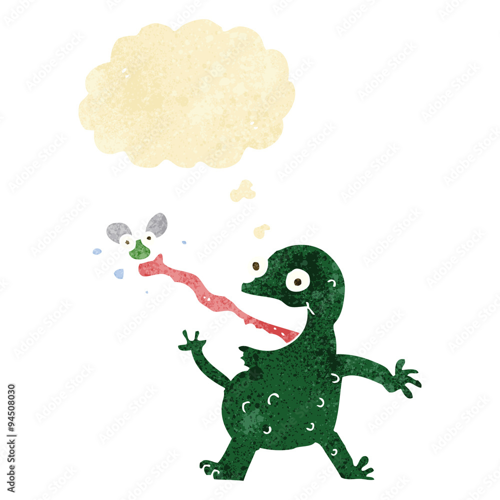 cartoon frog catching fly with thought bubble cartoon frog catching fly with thought bubble