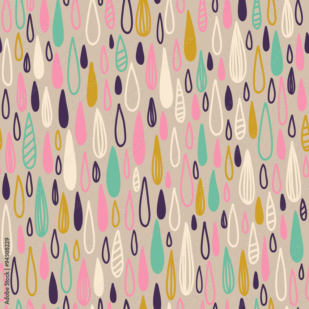 Cute seamless childish texture. Endless ornamental pattern with colored rain on a pastel background. Cute seamless childish texture. Endless ornamental pattern with colored rain on a pastel background.