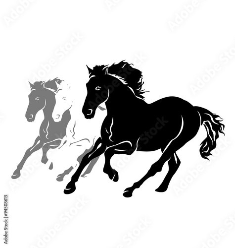 Vector silhouettes of three running horses