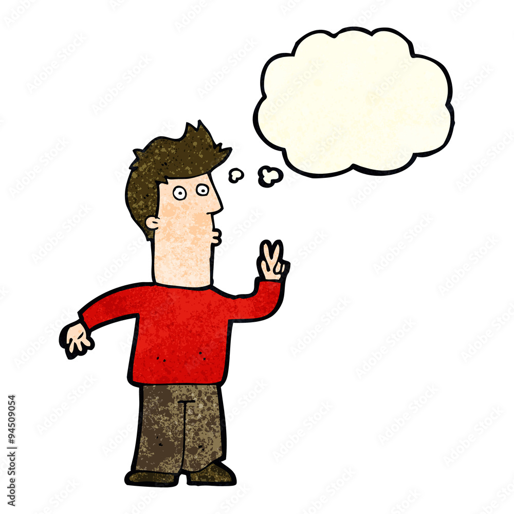 cartoon man signaling with hand with thought bubble cartoon man signaling with hand with thought bubble