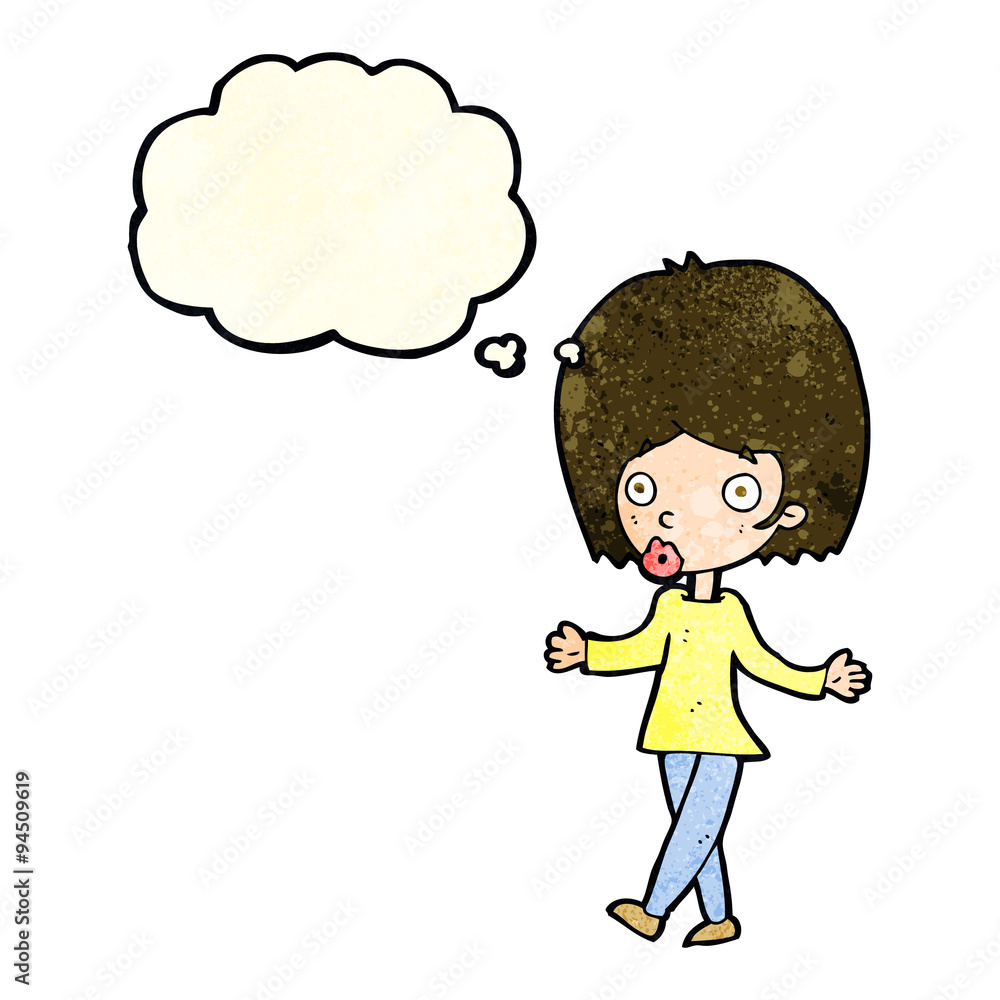 cartoon confused woman with thought bubble cartoon confused woman with thought bubble