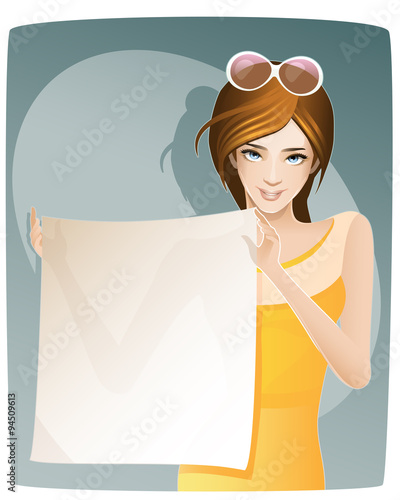 signboard / young attractive woman holding a empty signboard 