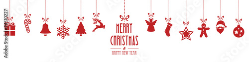 christmas ornaments hanging red isolated background