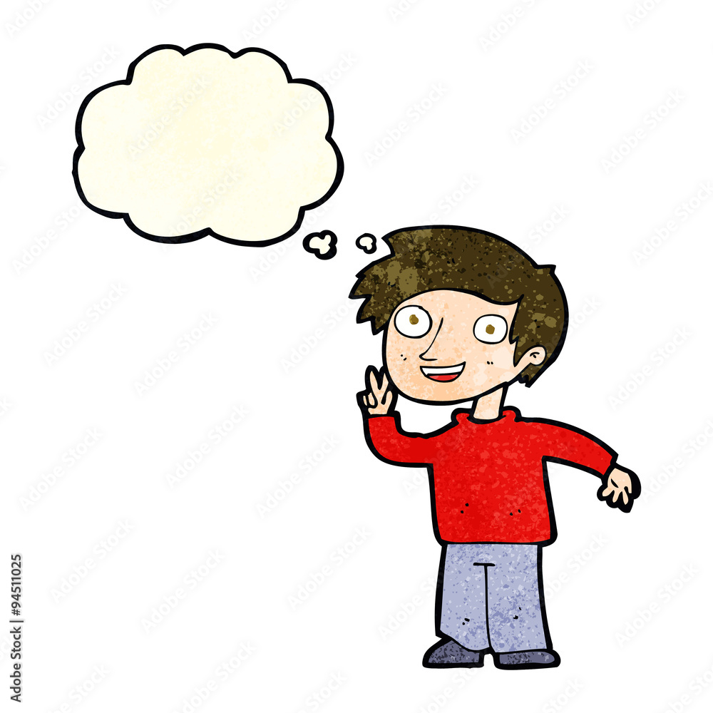 cartoon boy posing for photo with thought bubble cartoon boy posing for photo with thought bubble