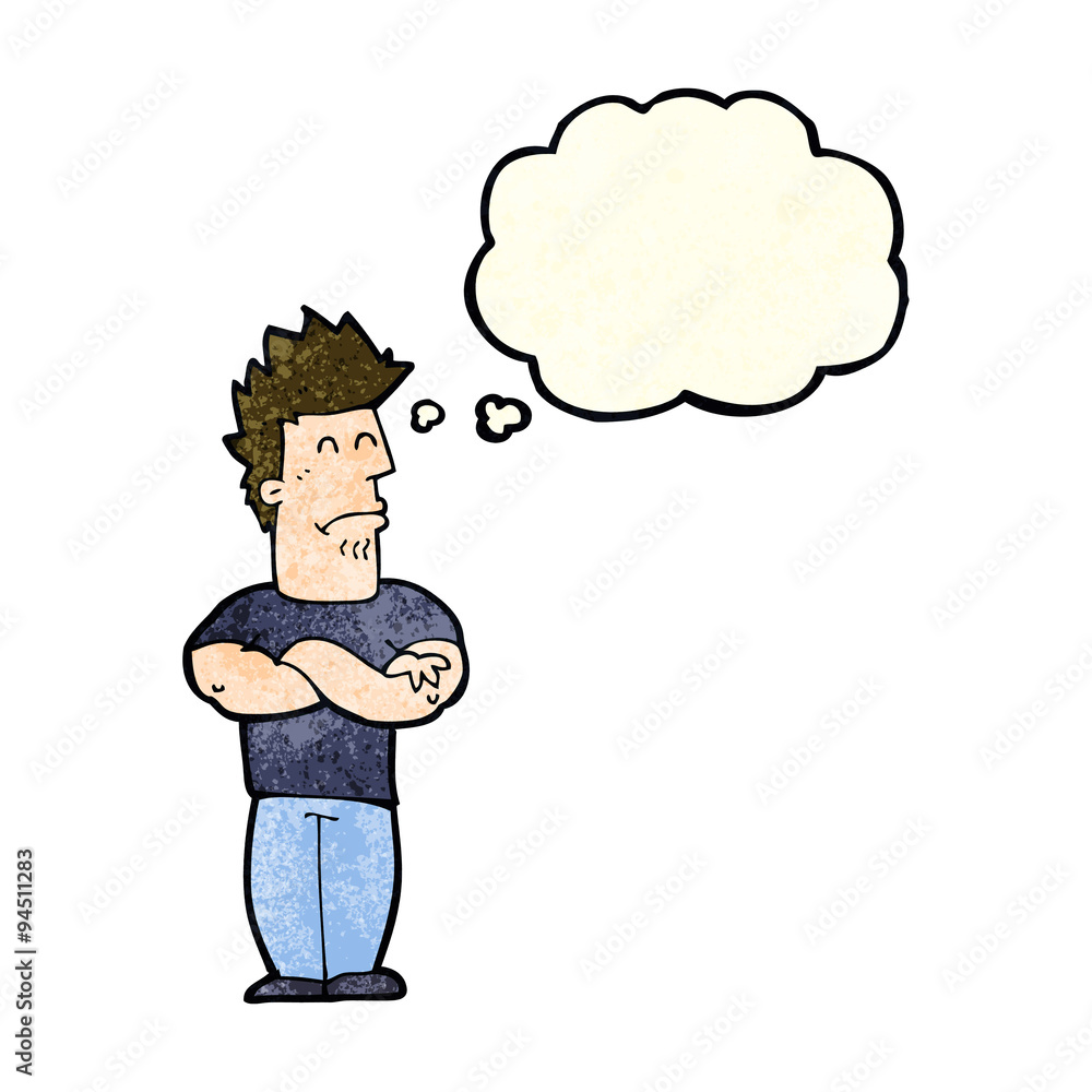 cartoon sulking man with thought bubble cartoon sulking man with thought bubble