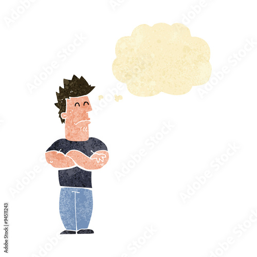 cartoon sulking man with thought bubble