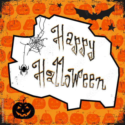 Happy halloween card. Design template  with pumpkin  bat  spider and text happy halloween.