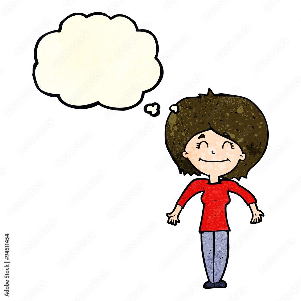 cartoon woman shrugging shoulders with thought bubble cartoon woman shrugging shoulders with thought bubble