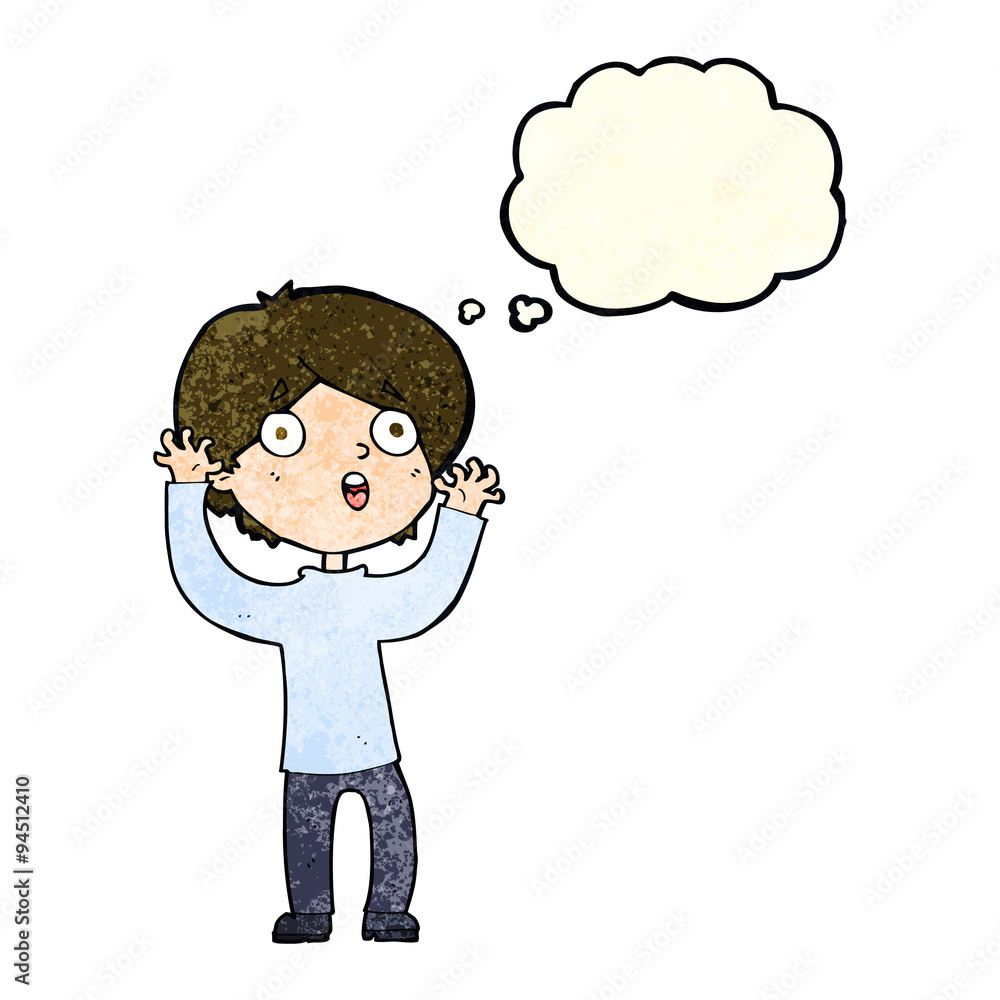 cartoon frightened man with thought bubble cartoon frightened man with thought bubble