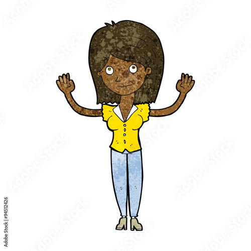 cartoon woman holding up hands