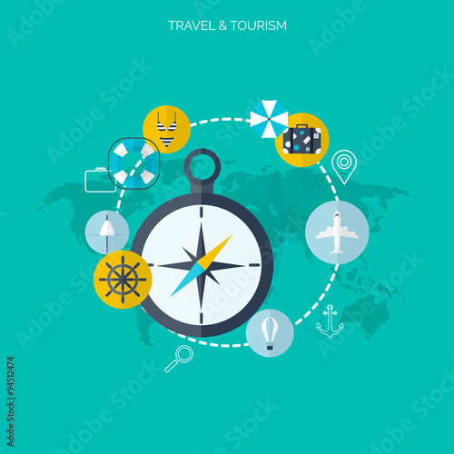 World travel concept background.  Flat icons. Tourism concept
