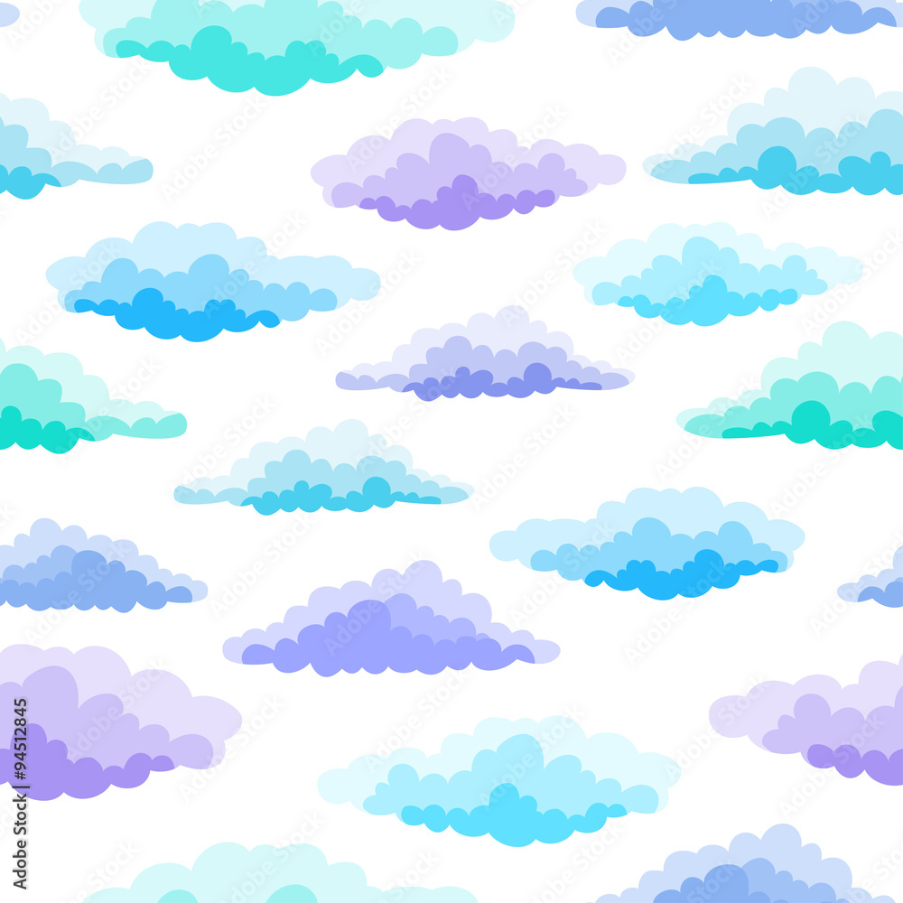 Cartoon Color Clouds Seamless Pattern. Background with various v