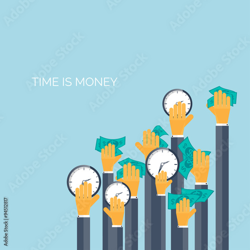 Flat time is money concept background. Movey saving. Time