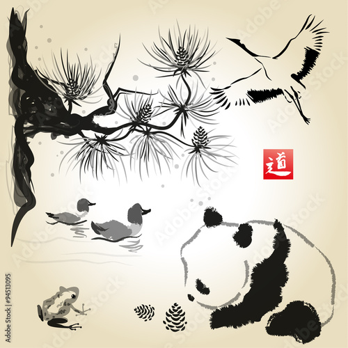 Card with cedar in the bird and panda bear