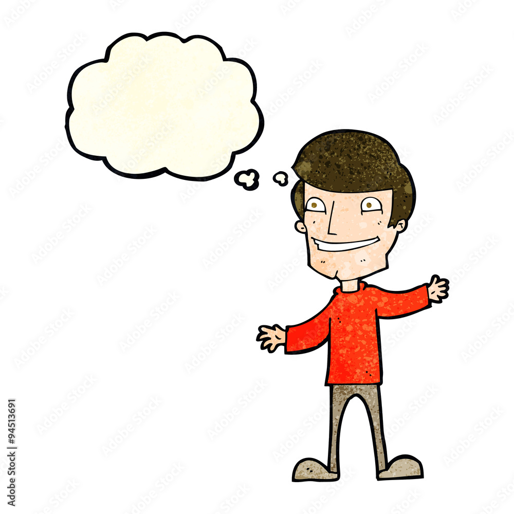 cartoon grinning man with thought bubble cartoon grinning man with thought bubble