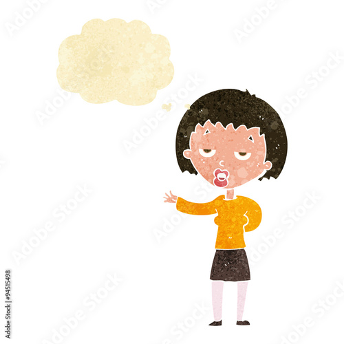 cartoon bored woman with thought bubble