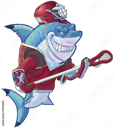 Mean Cartoon Lacrosse Shark with Equipment