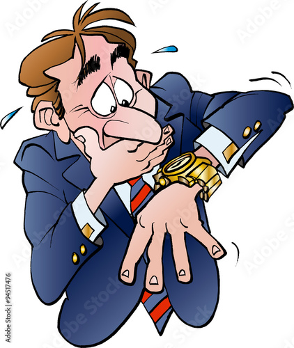 Vector cartoon illustration of a business man in lack of time