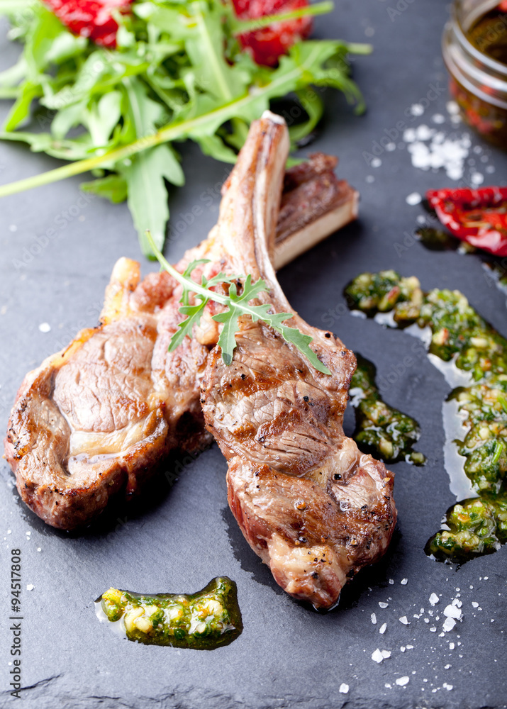 Grilled meat, mutton, lamb rack with fresh salad. Grilled meat, mutton, lamb rack with fresh salad.