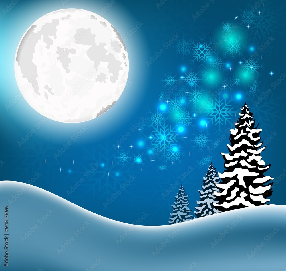 Fototapeta premium Winter Forest Landscape Christmas Background 