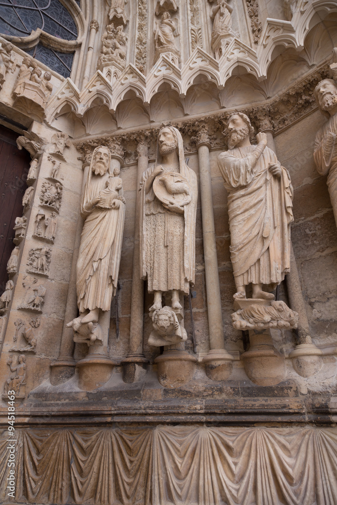 Sculptures on the exterior of Reims Cathedral in France, a World Heritage Site